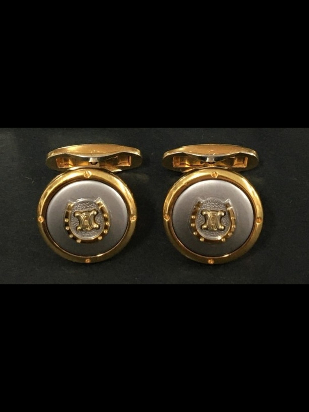 Vintage Céline Round Two-Tone Logo Cufflinks